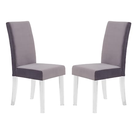 Armen Living Dalia Modern and Contemporary Dining Chair in Gray Velvet with Acrylic Legs, PK2 LCDACHGRAY